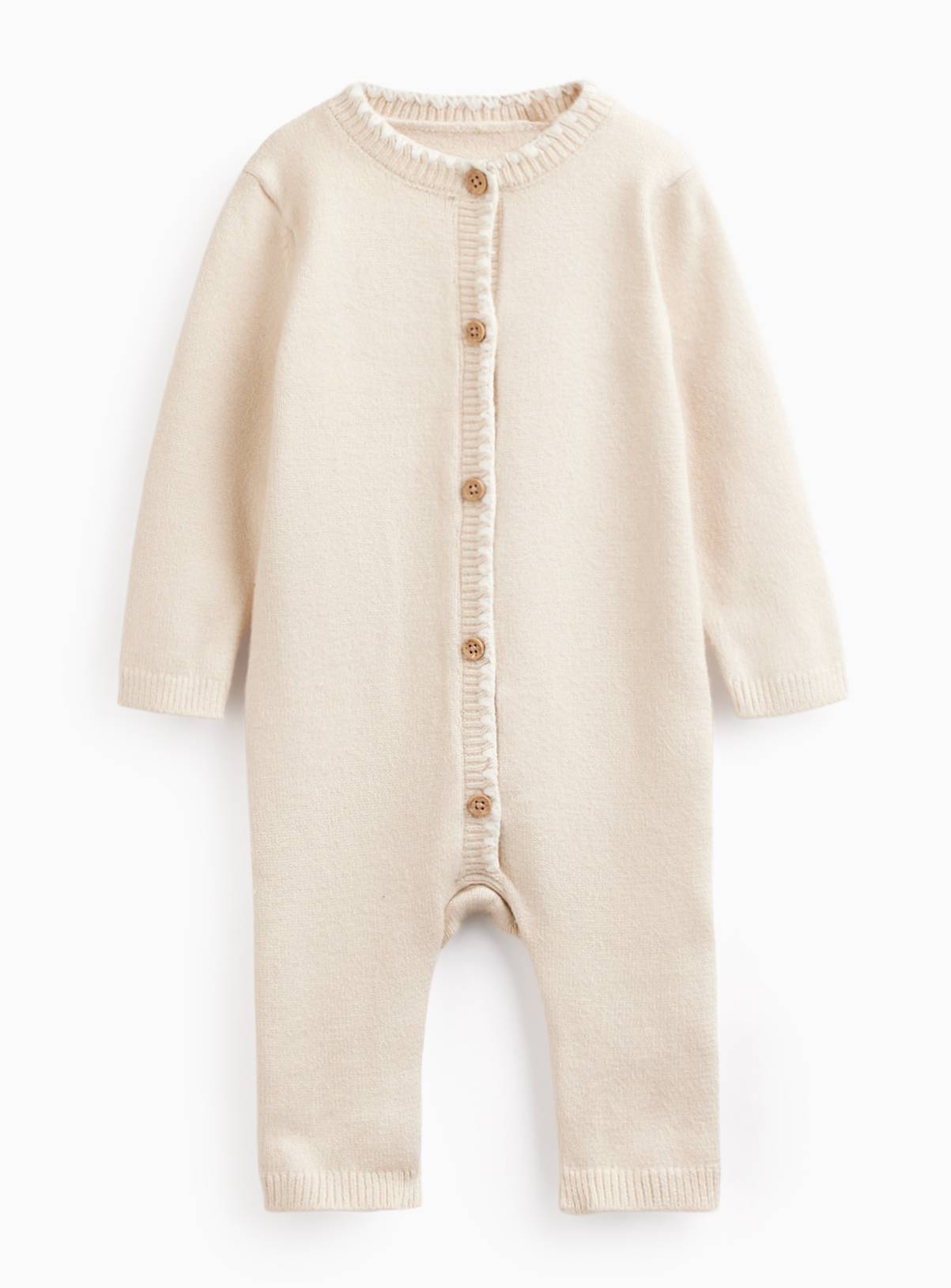 Cream Knitted Button Front Romper Up to 1 mth - Image 1